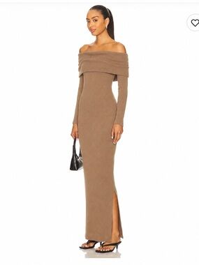 Saks Fifth Avenue Off-Shoulder Cashmere Maxi Dress in Camel